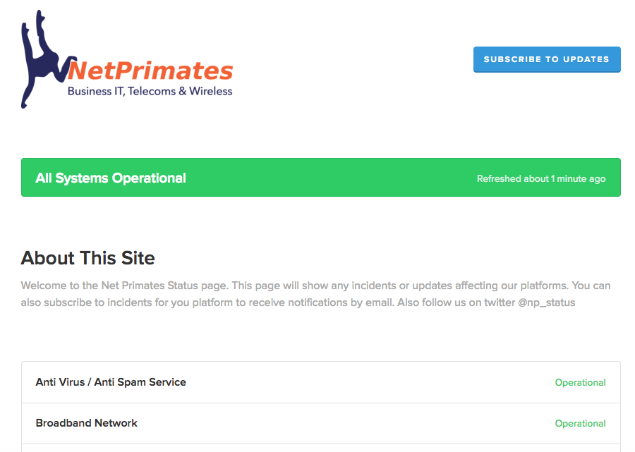 Net Primates system status software screenshot.