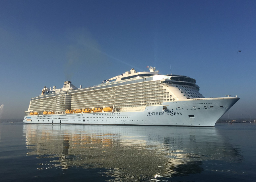 Photo of the Anthem of the Seas cruise ship on the water.