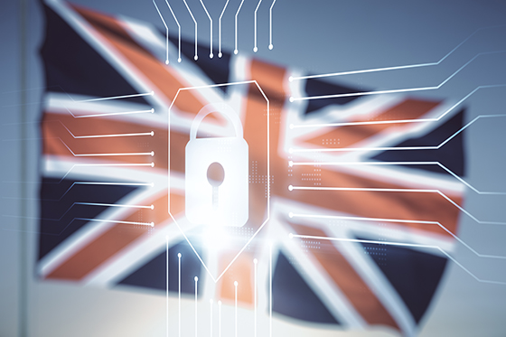 Virtual padlock over the top of a great British flag.