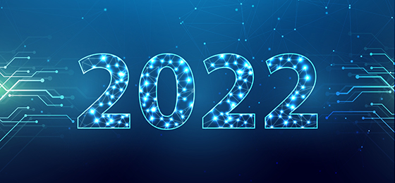 Blue logo of 2022 in a technology style.